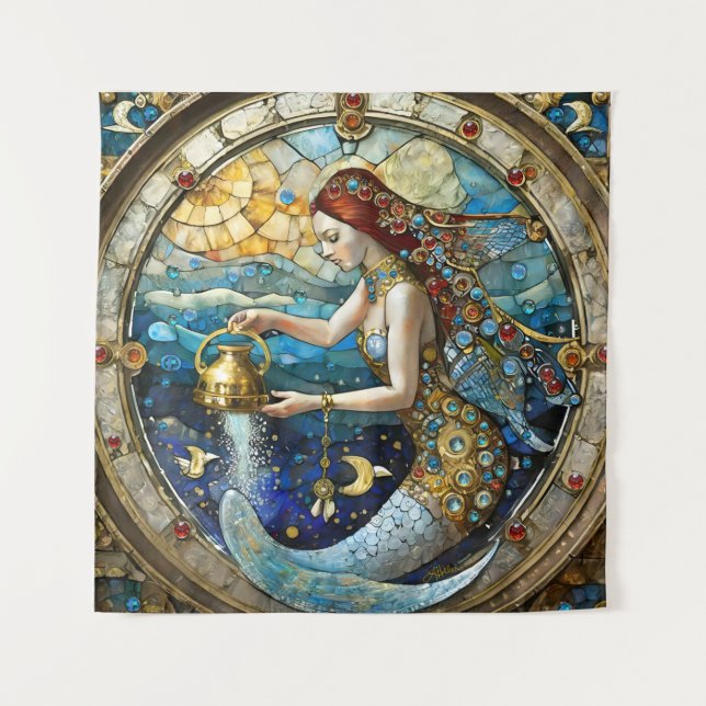 Zodiac - Aquarius The Water Bearer Mermaid Tapestry (Front)