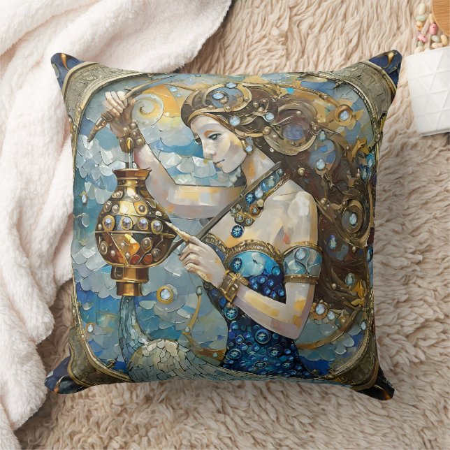 Zodiac - Aquarius The Water Bearer Throw Pillow (Blanket)