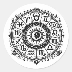 Zodiac Arcana — The Twelve Signs by BurnsInHell Classic Round Sticker