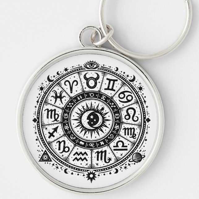 Zodiac Arcana — The Twelve Signs by BurnsInHell Keychain (Front)