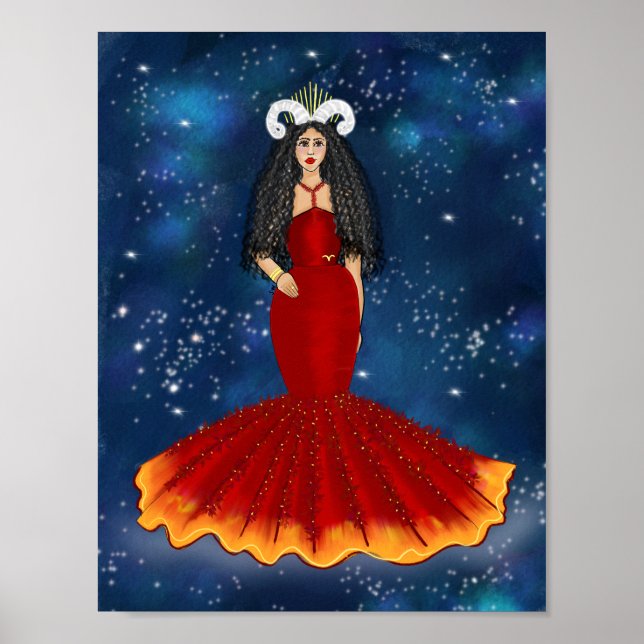 Zodiac Aries Goddess in Blue Celestial  Poster (Front)