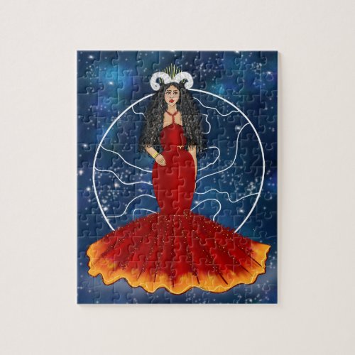 Zodiac Aries Goddess with Planet Mars Celestial  Jigsaw Puzzle