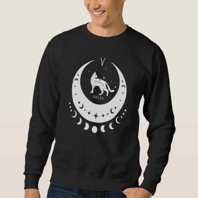 Zodiac Aries Horoscope Astrology Cat Crescent Moon Sweatshirt (Front)