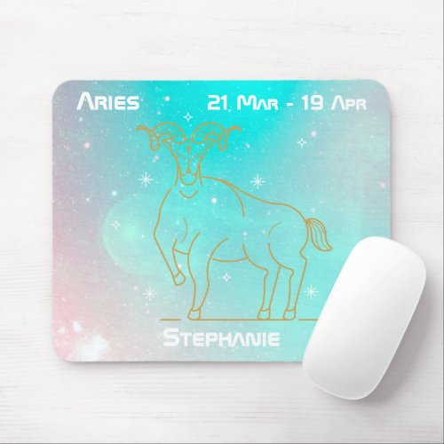 Zodiac Aries Ram Glitter Celestial Turquoise Cool Mouse Pad