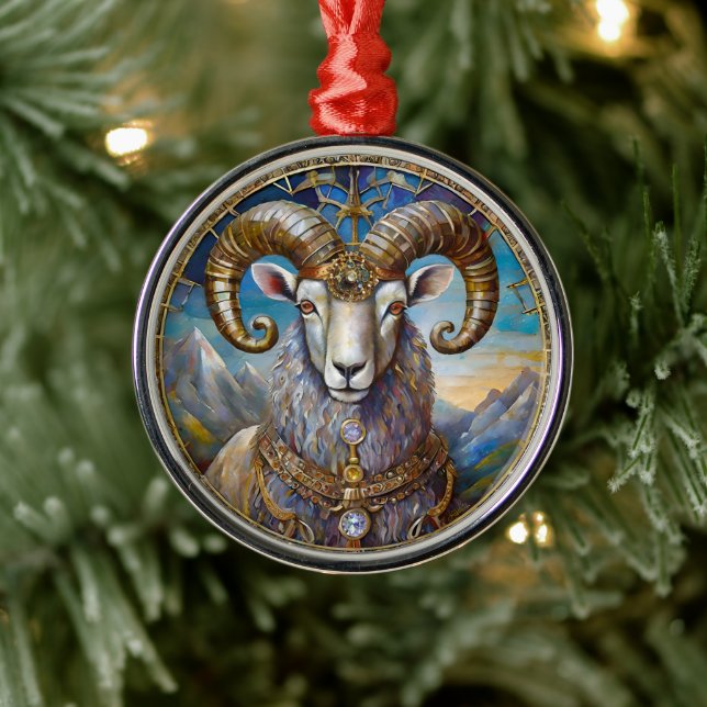 Zodiac - Aries The Ram Metal Ornament (Tree)