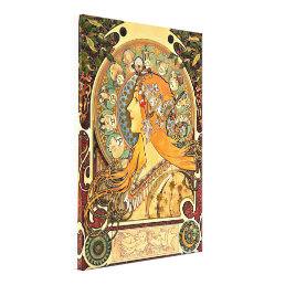 Zodiac, Art Nouveau painting by Alphonse Mucha Canvas Print