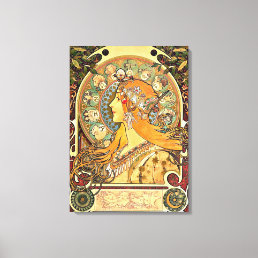 Zodiac, Art Nouveau painting by Alphonse Mucha Canvas Print