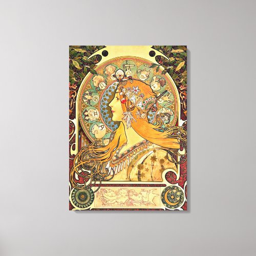 Zodiac Art Nouveau painting by Alphonse Mucha Canvas Print