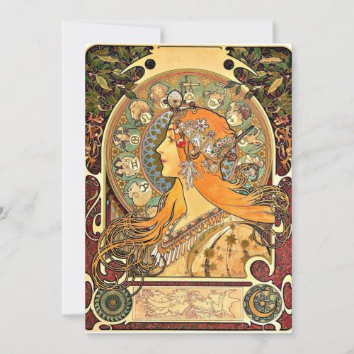 Zodiac Art Nouveau painting by Alphonse Mucha Card
