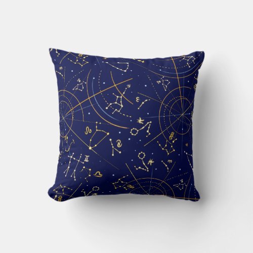 Zodiac Astrologers Star Map Dcor Blue Gold Pillow