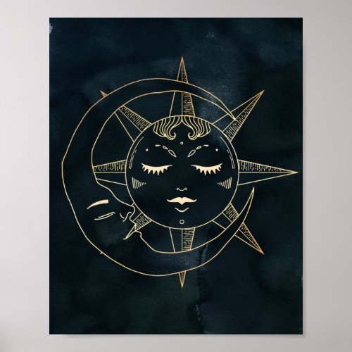 Zodiac Astrology Poster Moon Sun Stars