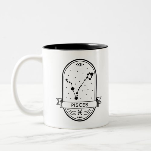 ZODIAC BADGE CONSTELLATION PISCES STROKE Two_Tone COFFEE MUG