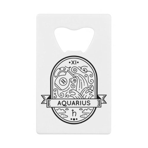 ZODIAC BADGE SYMBOL AQUARIUS STROKE CREDIT CARD BOTTLE OPENER