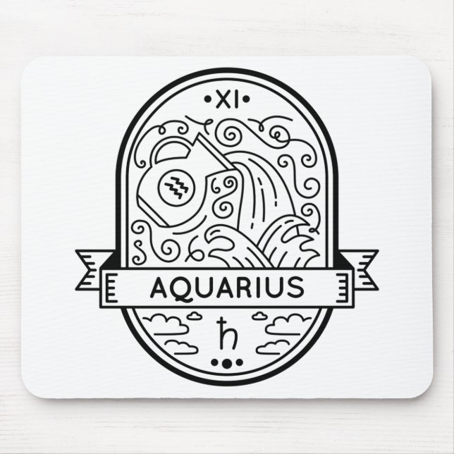 ZODIAC BADGE SYMBOL AQUARIUS STROKE MOUSE PAD (Front)