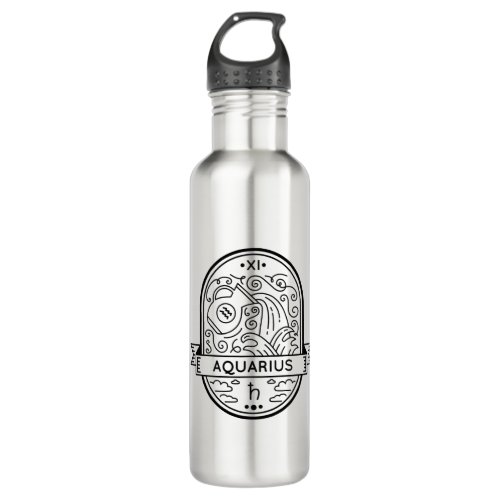 ZODIAC BADGE SYMBOL AQUARIUS STROKE STAINLESS STEEL WATER BOTTLE