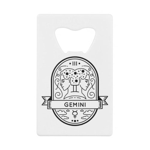 ZODIAC BADGE SYMBOL GEMINI STROKE CREDIT CARD BOTTLE OPENER