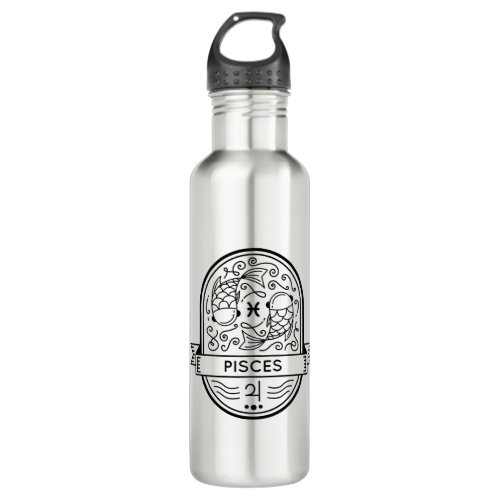 ZODIAC BADGE SYMBOL PISCES STROKE STAINLESS STEEL WATER BOTTLE