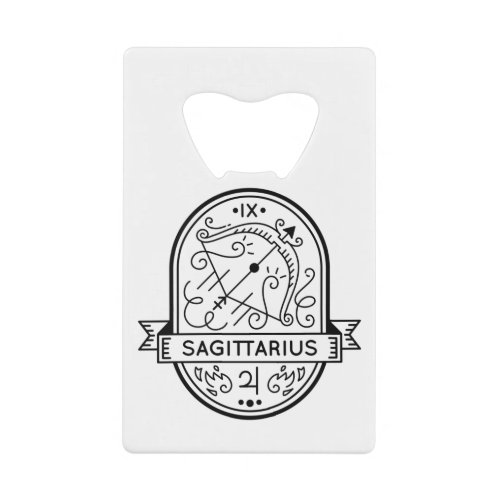 ZODIAC BADGE SYMBOL SAGITTARIUS STROKE CREDIT CARD BOTTLE OPENER