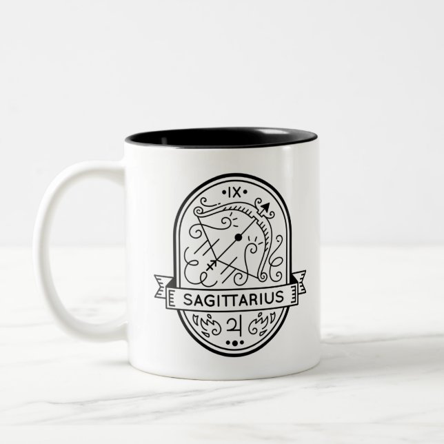 ZODIAC BADGE SYMBOL SAGITTARIUS STROKE Two-Tone COFFEE MUG (Left)