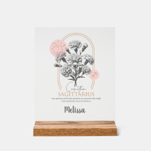Zodiac Birth Flower Personalized Sagittarius Gift Acrylic Sign