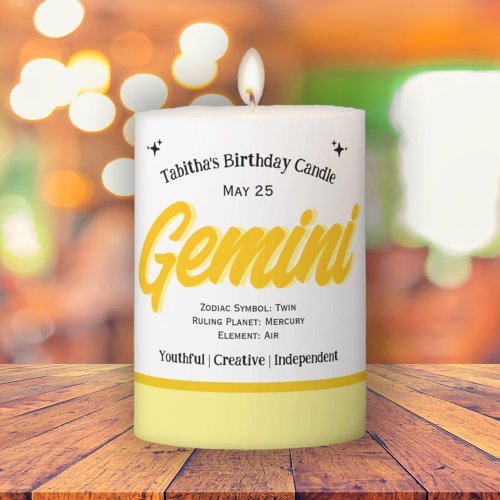 Zodiac Birthday Gemini Pillar Candle