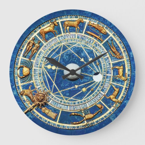 Zodiac Blue and Gold Old World Celestial Astrology Large Clock