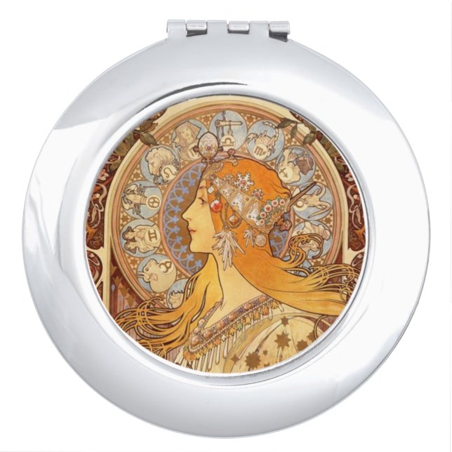 Zodiac by Alphonse Mucha Mirror For Makeup (Front)