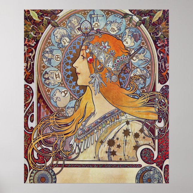 Zodiac by Alphonse Mucha Poster (Front)
