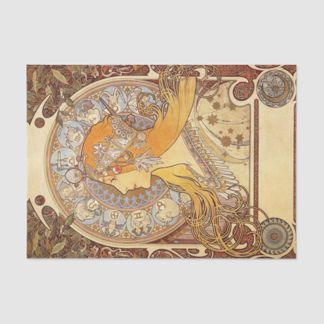 Zodiac by Alphonse Mucha Tissue Paper (Front)