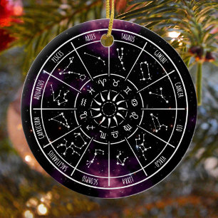 Zodiac Calendar Astrology Symbols Ceramic Ornament