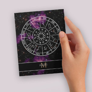 Zodiac Calendar Astrology Symbols & Monogram Postcard