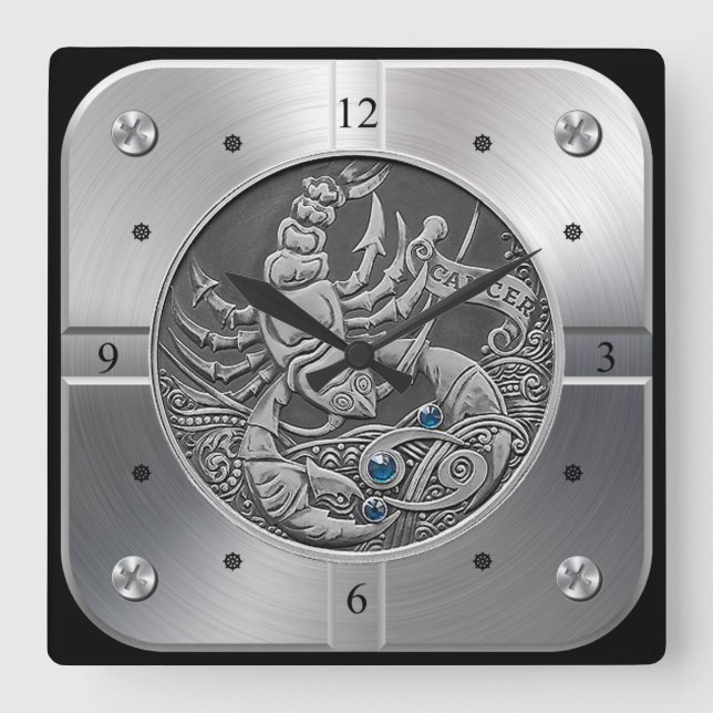 Zodiac ~ Cancer ~ Celestial ~ Western Astrology ~  Square Wall Clock (Front)