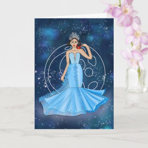 Zodiac Cancer Goddess with Moon Birthday Card