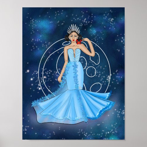 Zodiac Cancer Goddess with Moon Illustration  Poster
