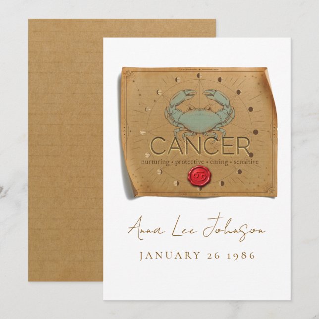 ZODIAC - Cancer - Personalized Birthday Card (Front/Back)