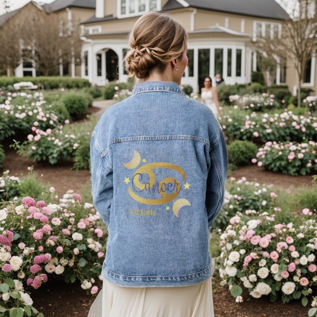 Zodiac Cancer Watercolor Personalized Jean Denim Jacket (Wedding Back)