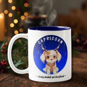Zodiac Capricorn Cute Watercolor custom name date Two-Tone Coffee Mug