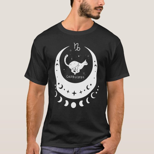 Zodiac Capricorn Horoscope Astrology Sign Cat Cres T-Shirt (Front)