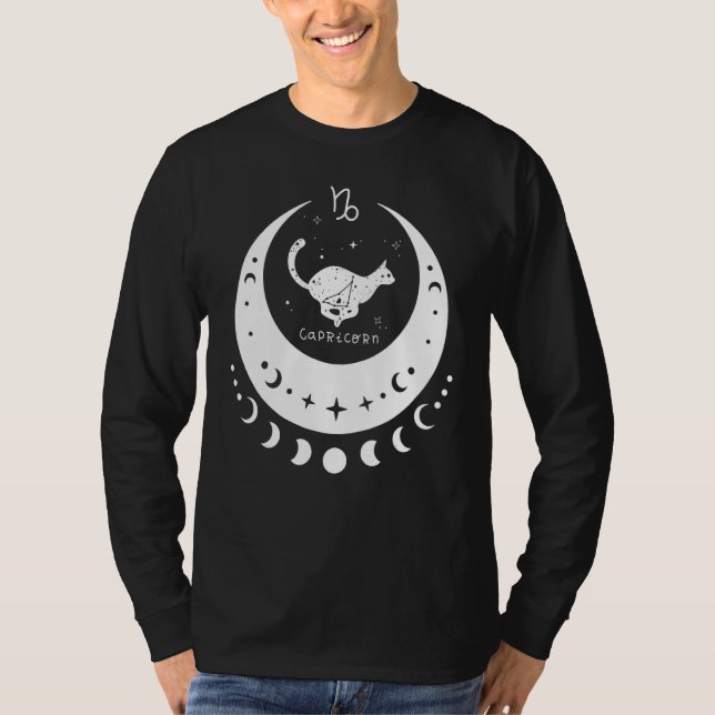 Zodiac Capricorn Horoscope Astrology Sign Cat Cres T-Shirt (Front)