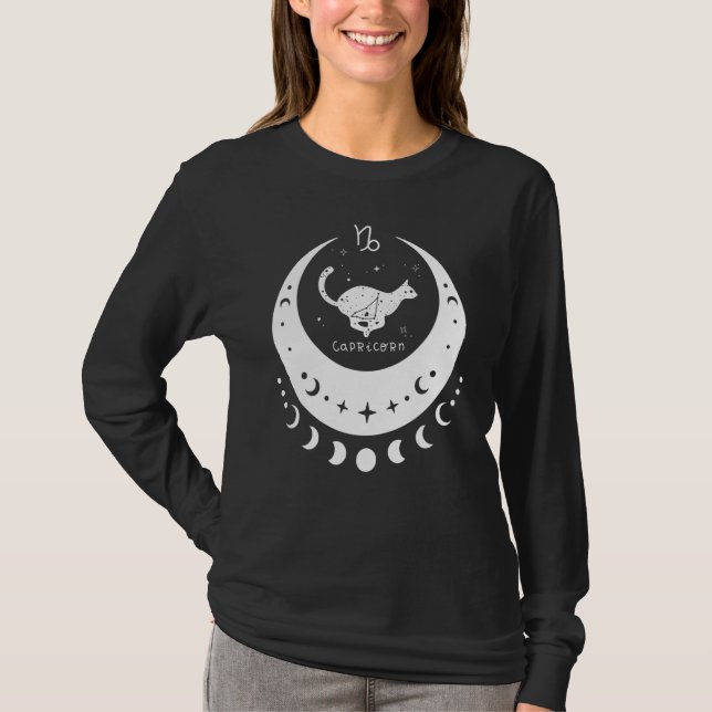 Zodiac Capricorn Horoscope Astrology Sign Cat Cres T-Shirt (Front)