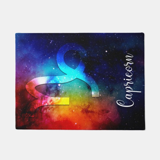 Zodiac : Capricorn Space Rainbow Doormat (Front)