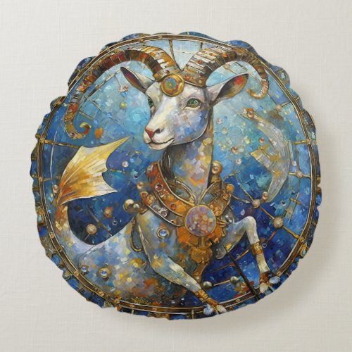 Zodiac _ Capricorn the Sea Goat Round Pillow