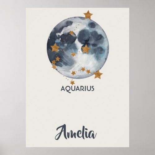Zodiac Celestial Aquarius Nursery Wall Art