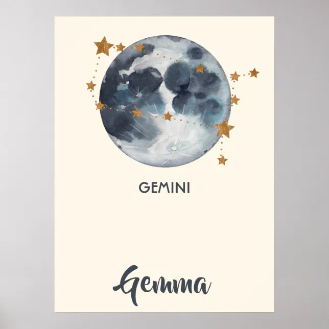 Zodiac Celestial Gemini Nursery Wall Art | Zazzle