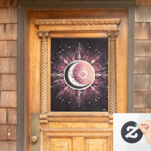 Zodiac Celestial Sun Moon Stars Pink Black Window Cling