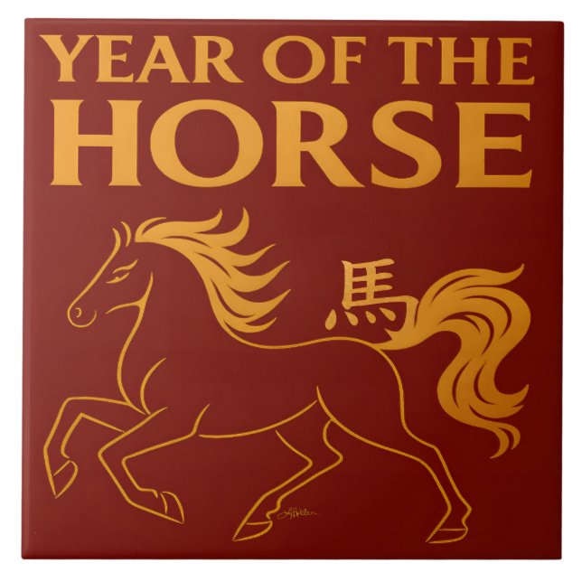Zodiac Chinese New Year 2026 Horse Ceramic Tile (Front)