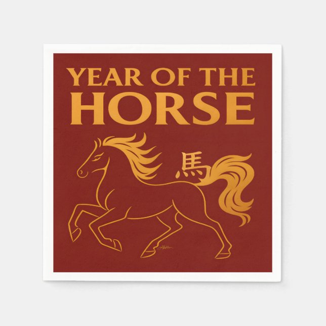 Zodiac Chinese New Year 2026 Horse Napkins (Front)