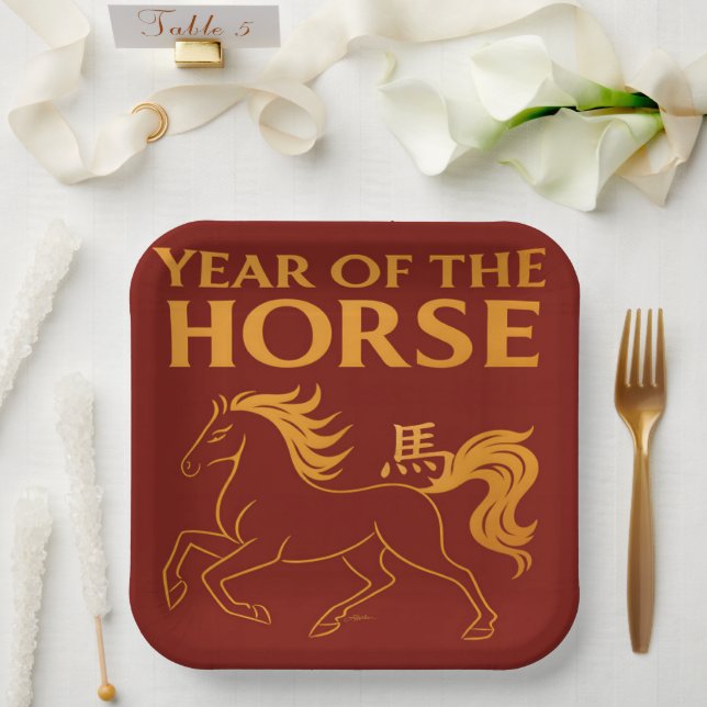 Zodiac Chinese New Year 2026 Horse Paper Plates (Wedding)