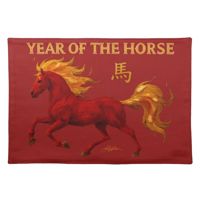 Zodiac Chinese New Year 2026 Yang Fire Horse Cloth Placemat (Front)