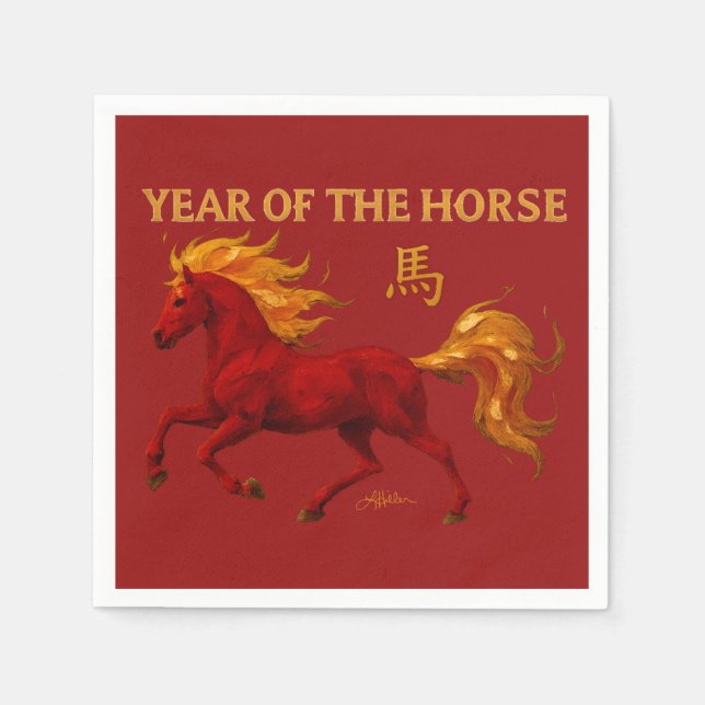 Zodiac Chinese New Year 2026 Yang Fire Horse Napkins (Front)